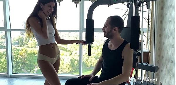  Step sister Katty West seduced stepbrother Oliver Strelly and creampied in the gym . Filled up tight pussy with hot cum